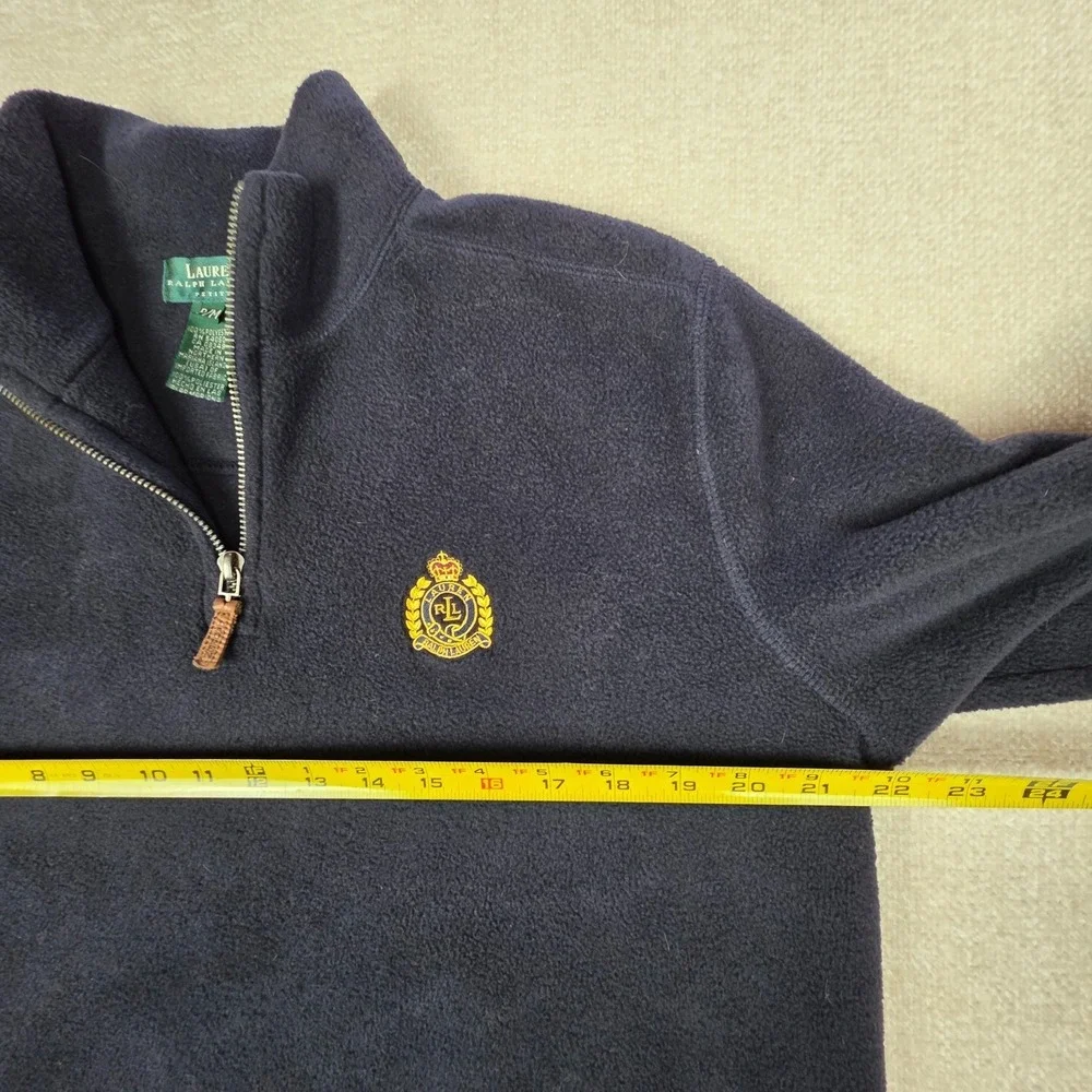 Lauren Ralph Lauren Fleece Pullover Womens Petite M Black Quarter Zip Crest Logo